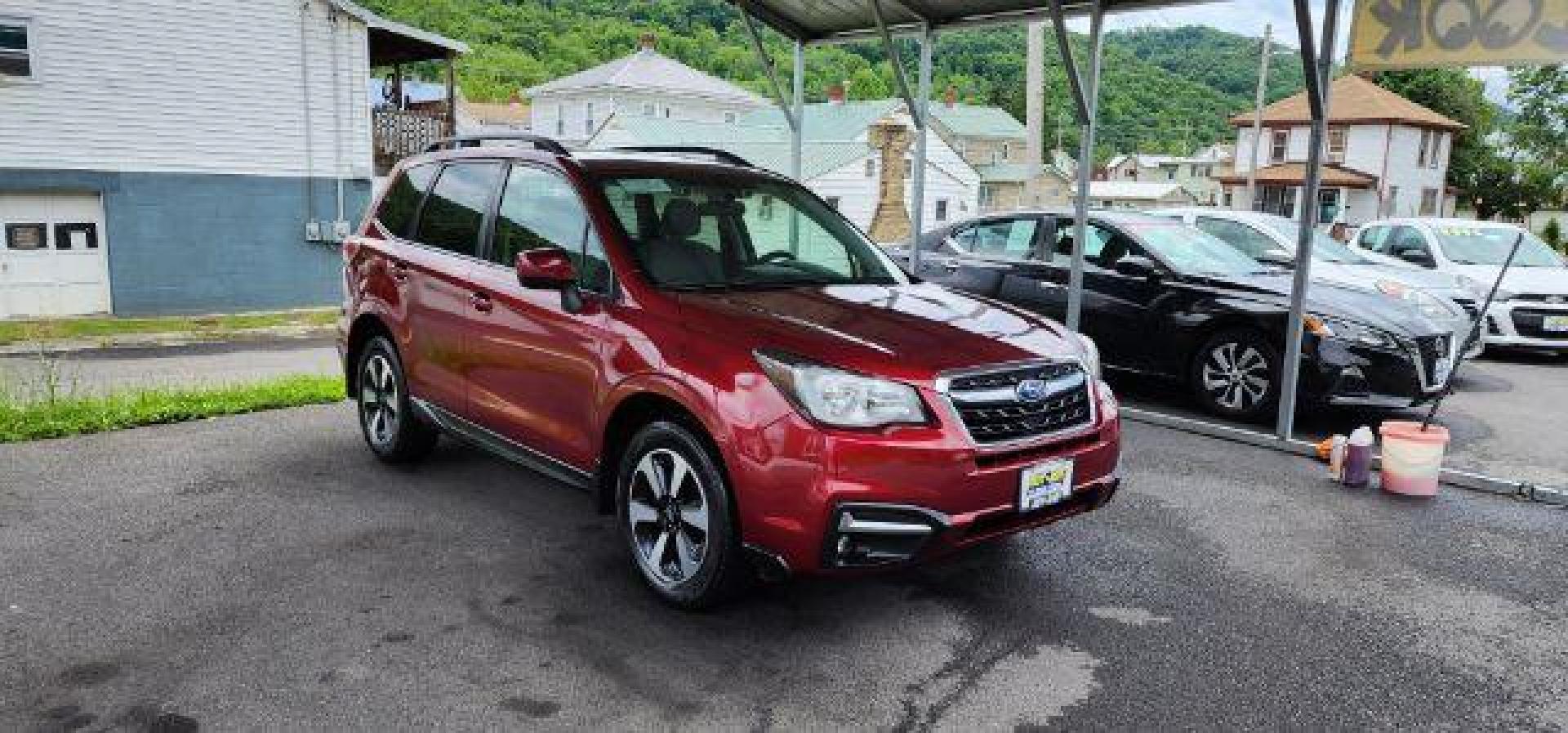 2018 RED /Gray, cloth Subaru Forester 2.5i Premium PZEV CVT (JF2SJAGC8JH) with an 2.5 L4 engine, CVT transmission, located at 353 S. Mineral St., Keyser, WV, 26726, (304) 788-7887, 39.436451, -78.981674 - FOR A BETTER PRICE CALL PAUL AT 301-268-8150 - Photo#0