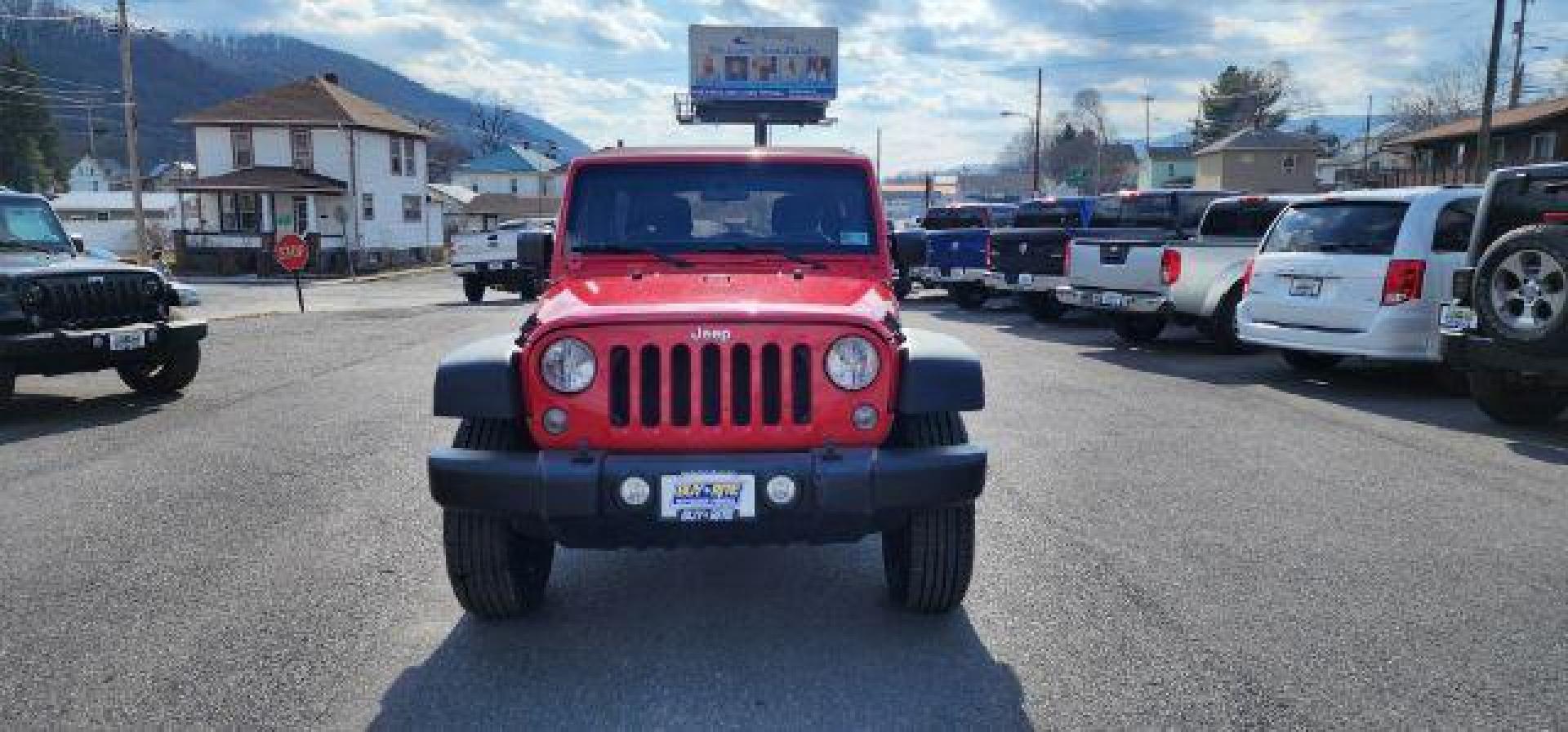 2018 RED /Black Jeep Wrangler JK Unlimited Sport 4x4 (1C4BJWDG4JL) with an 3.6L V6 engine, 6 sp transmission, located at 353 S. Mineral St., Keyser, WV, 26726, (304) 788-7887, 39.436451, -78.981674 - Photo#1