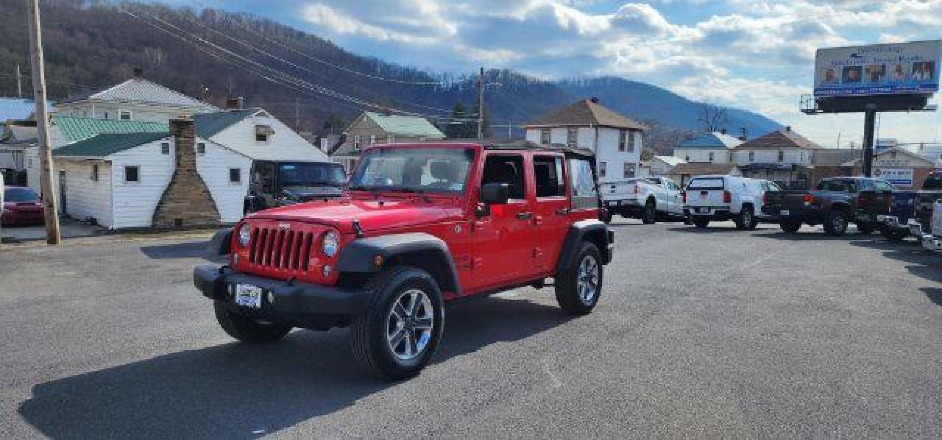 2018 RED /Black Jeep Wrangler JK Unlimited Sport 4x4 (1C4BJWDG4JL) with an 3.6L V6 engine, 6 sp transmission, located at 353 S. Mineral St., Keyser, WV, 26726, (304) 788-7887, 39.436451, -78.981674 - Photo#2