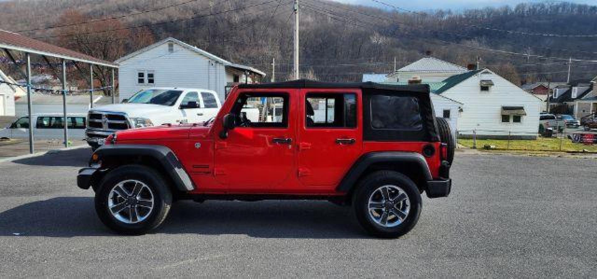 2018 RED /Black Jeep Wrangler JK Unlimited Sport 4x4 (1C4BJWDG4JL) with an 3.6L V6 engine, 6 sp transmission, located at 353 S. Mineral St., Keyser, WV, 26726, (304) 788-7887, 39.436451, -78.981674 - Photo#3