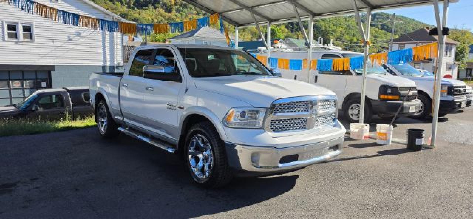 2014 WHITE /Black Ram 1500 Laramie (1C6RR7VT1ES) with an 5.7 V8 HEMI engine, AT transmission, located at 353 S. Mineral St., Keyser, WV, 26726, (304) 788-7887, 39.436451, -78.981674- Photo#0